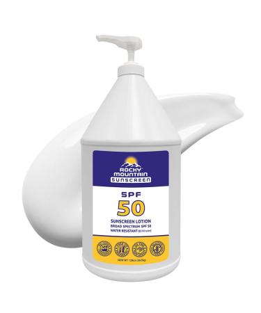 Rocky Mountain Sunscreen SPF 50 Gallon Lotion | Broad Spectrum UVA/UVB Protection | Hawaii 104 Reef Act Compliant (Oxybenzone & Octinoxate Free) | Water Resistant 80 Min. | Fragrance Free | 128 Fl Oz SPF 50 Lotion 128 Fl Oz (Pack of 1)