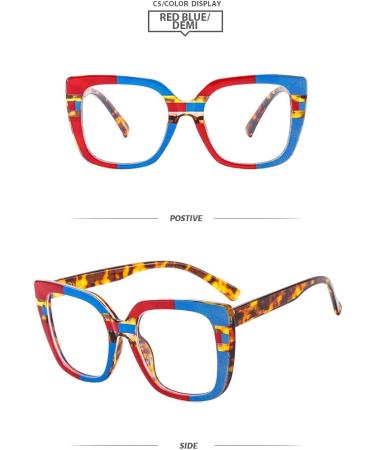 Tr90 Square Frame Blue Light Blocking Glasses - UV Protection for Men & Women | Stylish Computer & Reading Glasses - Red-Blue-Leopard Design - Buy Online on GoSupps.com