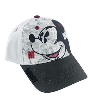 Disney Mickey Mouse Comic Youth Baseball Cap Hat Snap Back White Grey