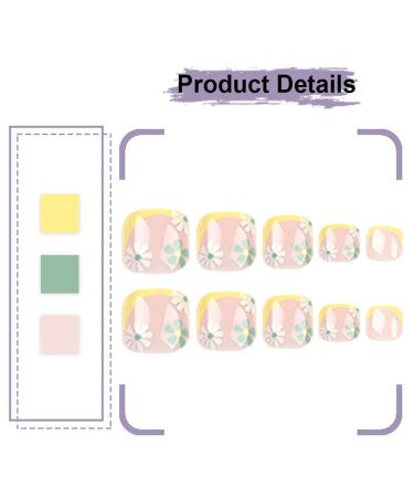 Yellow Tips French Fake Toenails with Designs - 24pcs Short Square Fashion False Toe Nails for Women - Buy Online on GoSupps.com