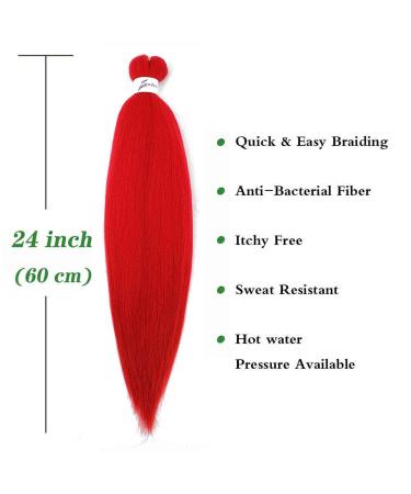 SOKU Red Pre Stretched Braiding Hair 24 Long - 4 Packs Synthetic Fiber Crochet Twist Braids | Soft Yaki Straight Texture - Red Color - Buy Online on GoSupps.com