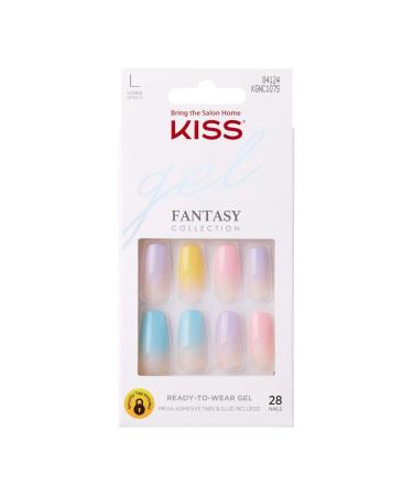 KISS Gel Fantasy Ready-to-Wear Press-On Gel Nails   It's Destiny   Long  Multi-Colored Pastel Tips  Nail Kit with 24 Mega Adhesive Tabs  Pink Gel Glue  Manicure Stick  Mini File  and 28 Fake Nails