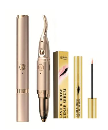 Electric Heating Eyelash Curler with Electric Eyebrow Knife Trimmer Beauty Instrument 2 in 1 & 0.1oz Ginseng Extract Eyelash Serum Gold