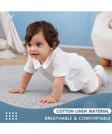 White Baptism Outfit for Boys | Baby Boy Romper | Linen Onesie | Christening Jumpsuit 3-6 Months - Buy Online on GoSupps.com