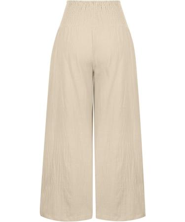 JEGULV Linen Pants for Women - High Waist Wide Leg Palazzo Lounge Pants - Khaki - Small - Buy Online on GoSupps.com