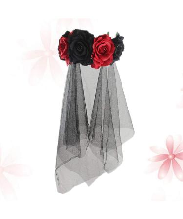 Lurrose Rose Floral Crown Veil Halloween Costume Mexican Headband Day of the Dead Headpiece for Festival Carnival Party Red and Black Gr ße 1 - Buy Online on GoSupps.com