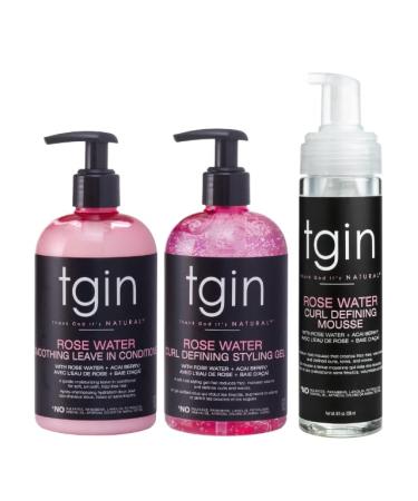 tgin The Styling Package: Rose Water Leave In Conditioner Defining Gel and Mousse - Gift Set - Curls - Color safe - Wavy - Detangle - Low Porosity Hair - Fine Hair - Styling Products