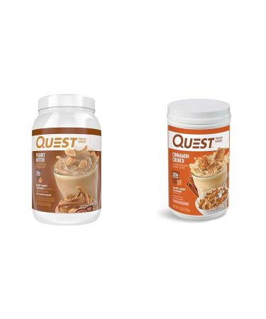 Quest Protein Powder Bundle - Peanut Butter (23g Protein 43 Servings) and Cinnamon Crunch (20g Protein 24 Servings)