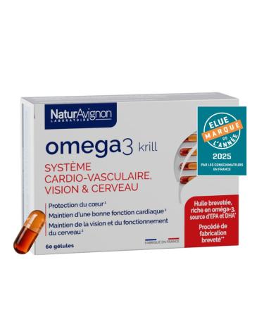 NaturAvignon Omega 3 Krill Laboratory | Brain Heart Vision | Highly Available EPA & DHA | Patented Superba BoostTM Quality | Taste and Odor Free | Made in France | 60 Capsules (1 Month)