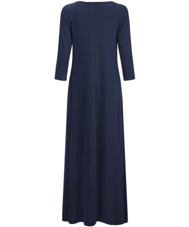 Jacansi Women's 3/4 Sleeve Maxi Dress with Pockets - XXL Navy | Casual Boat Neck Style - Buy Online on GoSupps.com