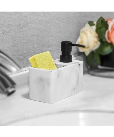 Srutueo Press-Type Bottle Detergent Dispenser Bathroom Sink Kitchen Soap Dispenser White with Dish Brush Sponge - Buy Online on GoSupps.com