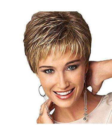 Short Light Wavy Wig Heat Resistant For Women Lady With Wig Cap A