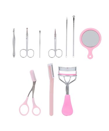 ZJchao 10Pcs/Set Eyebrow Grooming Kit Eyebrow Trimmer Tweezers Eyelash Curler Extractor Earpick Women Professional Face Grooming Kit
