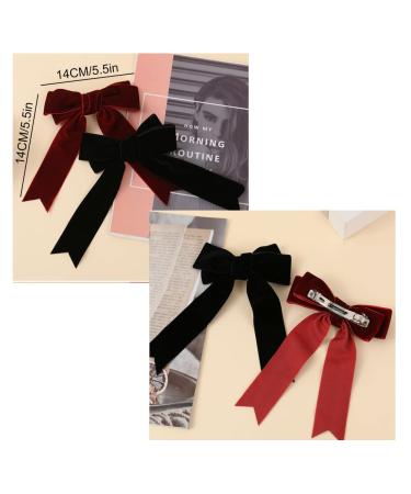 Bowknot Hair Clips - Red & Black Loop Clips | Large 14cm Clips with Satin Tape for Women & Girls - 2 Pieces - Buy Online on GoSupps.com