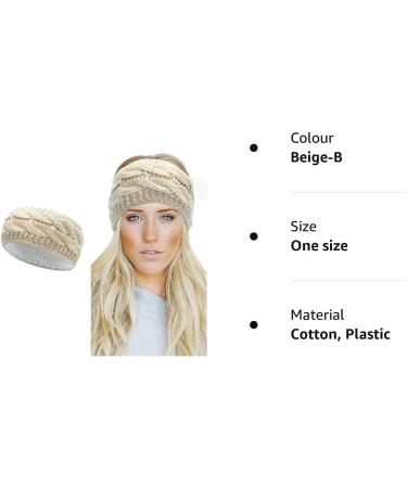Winter Knitted Headband - Beige Braided Ear Warmer for Women | Fleece Lined Sports Yoga Hairband | Elastic Wide Headbands UK - Buy Online on GoSupps.com