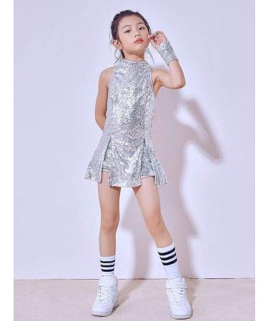 LOLANTA Girls Sequins Dance Dress - Sparkly Hip Hop Jazz Outfit Silver, Size 10-11 Yrs - Buy Online on GoSupps.com
