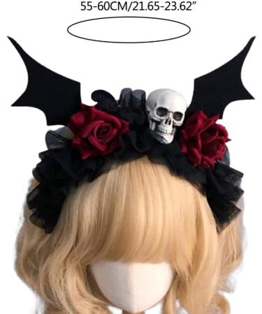 Shinycome Halloween Theme Headband Day of Skull Flower Veil Hairband Cosplay Costume Headpiece Women Festival Hair Decor Dark Bat Wing Rose S - Buy Online on GoSupps.com