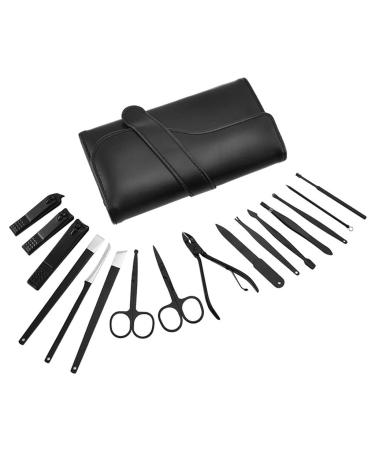 Nail Clippers Kit Stainless Steel 16-Piece Nail Set Tool PU Bag Nail Care Kit Nail Toenail Clipper Nail Set Tool for Indoor and Bedroom Travel Portable Use Travel Nail Clippers Black