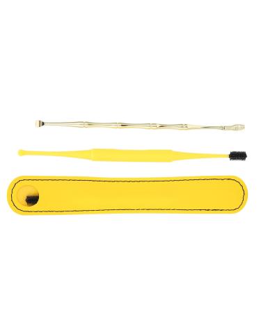 Ear Cleaner Set - 2 Pcs Metal Ear Cleaning Tools with Storage Bag and Brush (Yellow) - Buy Online on GoSupps.com