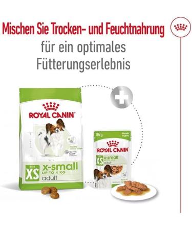 ROYAL CANIN X-Small Adult | Pack of 4 | 4 x 12 x 85 g | Wet Food for Adult and Very Small Dogs | From 10 Months | with Chunks in Sauce | in Sachet - Buy Online on GoSupps.com