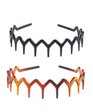 High quality plastic shark teeth headband hair comb black and brown 2 pieces