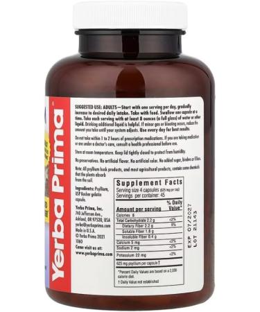 Yerba Prima Psyllium Husk Veg Capsule (1x180 Cap) - Buy Online on GoSupps.com