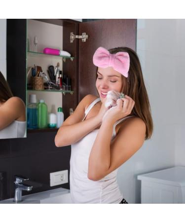 Makeup Headband Elastic Bow Spa Head Bands Coral Fleece Headwrap for Washing Face Pink Plush Bow Headband - Buy Online on GoSupps.com