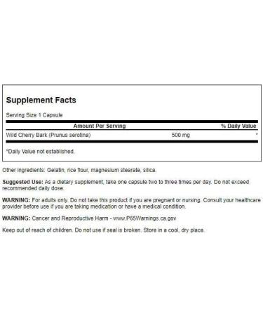 Swanson Wild Cherry Bark Respiratory System Support Capsules 500mg (90 Count) - Buy Online on GoSupps.com