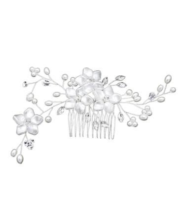 Beatifufu 1pc Bridal Hair Combs Floral Hair Comb Bridal Headpieces for Wedding Pearl Hair Pin Grey Lace Front Wigs Wedding Hair Comb Bridal Hair Pin Women Hair Combs Wedding Headpiece White