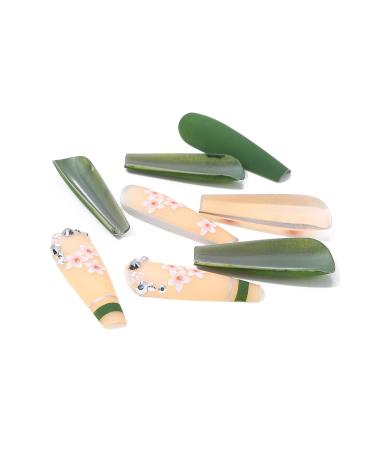 Brishow Long Green Press-On Nails with Flowers - 24pcs Ballerina Acrylic Falsche Nails for Women & Girls - Buy Online on GoSupps.com
