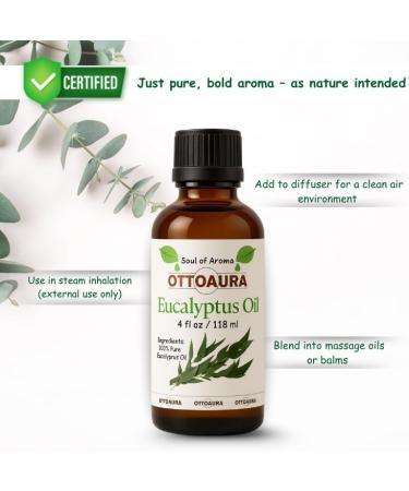 OTTO AURA Pure Eucalyptus Essential Oil 4 Fl Oz (118ml) Premium Grade with Glass Dropper - Buy Online on GoSupps.com