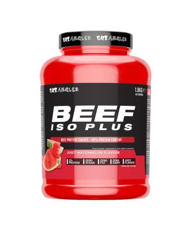 OUT ANGLED Beef Iso Plus Zero Fat Zero Sugar 90% Beef Protein Isolate with BCAAs Glutamine EAAs and Coenzyme Q10-1.8kg (Juicy Watermelon)