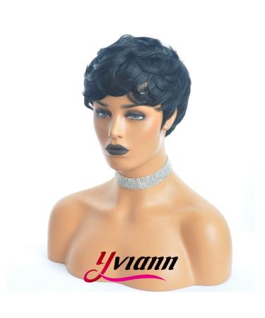 Yviann Short Wavy Synthetic Hair Wig for Black Women - Cute Curly Pixie Cut in 1B Color - Buy Online on GoSupps.com