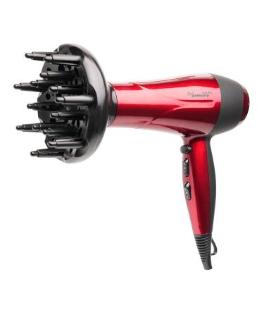 Paul Anthony Ultra Pro 2200W Hair Dryer / 3 Heat Settings / 2 Speed Settings/Cool Shot/Concentrator Nozzle/Diffuser/Hang Up Loop/Safety Cut-Off - Hot Red - H1520RD 1200w Red