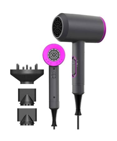 Hair Dryer 1800 Watts Professional Ionic Hair Dryer with Diffuser and Nozzles Powerful Blow Dryer for Fast Drying Compact & Lightweight Travel Portable Hair Dryer for Women (Gray)