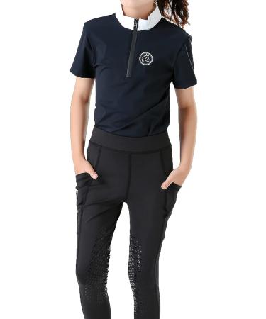 TrustBreech Kids' Short Sleeve Equestrian Sun Shirt - Made in USA, Moisture-Wicking, Ice Fil Lite, Navy - Buy Online on GoSupps.com