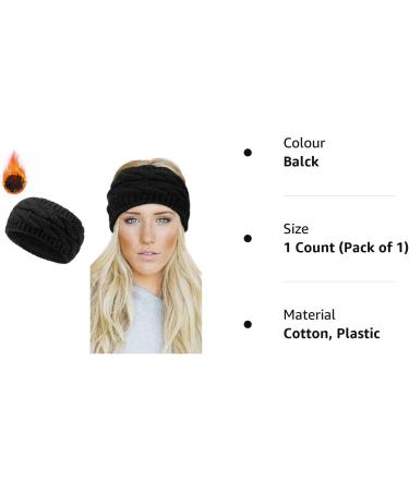 Women's Winter Knitted Ear Warmer Headband - Chunky Crochet Braided Hair Band for Sports & Yoga | Fleece Lined Elastic Turban Hairband - Black - Buy Online on GoSupps.com