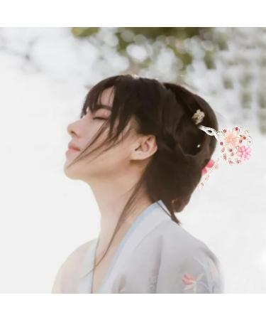 2 PCS Chinese Rhinestone Hair Chopsticks Pink Blue Flower Hair Stick Tassel Hair Pin - Chignon Accessories for Women and Girls - Buy Online on GoSupps.com