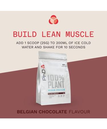PhD Nutrition 100% Plant Vegan Protein Powder - Rich in BCAA, Low Calorie Belgian Chocolate - 1kg Bag (40 Servings) - Buy Online on GoSupps.com