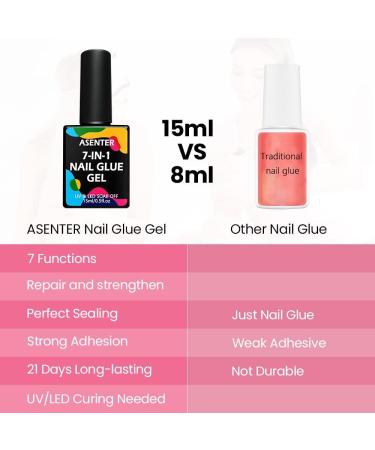 ASENTER 7 in 1 Nail Glue Gel 15 ML for Acrylic Nails Brush on Nail Gel Glue for False Nail Tips and Press On Nails Long Lasting Super Strong Glue Gel Extra Strength Nail Glue UV/LED Lamp Needed - Buy Online on GoSupps.com