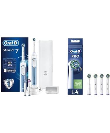 Oral-B Smart 7 7000N Blue Electric Rechargeable Toothbrush and Oral-B Cross Action 4ct + Refills
