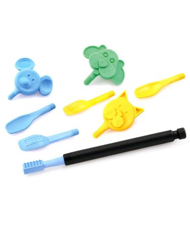 ARK Z-Vibe vibrator plastic in the food set with 8 attachments including ATC care instructions-entry to the ARK Z-Vibe oral stimulator sensory vocalization in the mouth in the case of language problems (black)