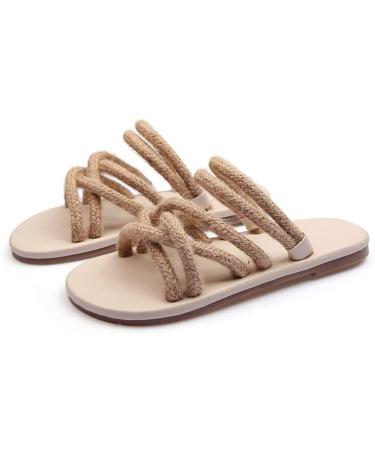 Women's sandals comfortable sandals with flat sole beach flip-flops peep-toe sandals outdoor house shoes suitable for most feet two carrying variants (apricot 36 EU) apricot 36 EU