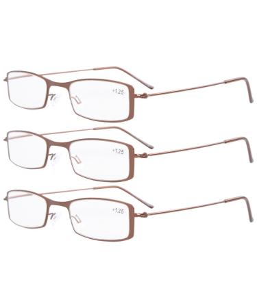 Eyekepper 3 Pcs Stainless Steel Frame Half Eye Style Reading Glasses +1.5 +1.50 3 Pcs All Brown