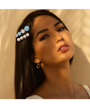 4 Pcs Light Blue Pearl and Acrylic Resin Hair Clips - Handmade Hair Barrettes for Girls - Elegant Hair Accessories for Party and Wedding - Buy Online on GoSupps.com