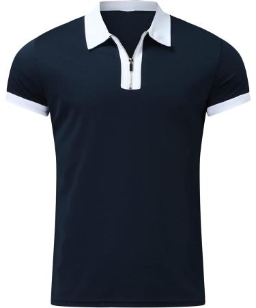 2023 Fashion New Shirt Sleeve Turn Down Blouse Men's Zipper Collar Splice Solid Polos Casual Men's Blouse Button up Dress Shirts for Men Dark Blue M - Buy Online on GoSupps.com