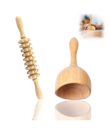 Massage roller wood Maderotherapy set natural wood color gua Sha massage tool massage roller with handle fascia roll wood for neck legs back body 2