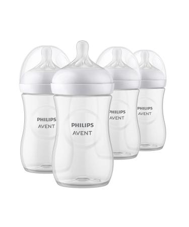 Philips AVENT Natural Baby Bottle with Natural Response Nipple, Clear, 9oz, 4pk, SCY903/04 Clear 9 Ounces (Pack of 4)