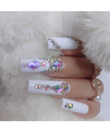 ZYBUXY luxury coffin fake nails 24pcs White press on nails Full Cover Acrylic Nails for Women and Girls False Nails Beach