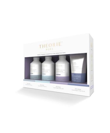 THEORIE PURE Collection Travel Set- Hypoallergenic- Shampoo, Conditioner, Body Wash & Face and Body Scrub- Fragrance and Cruelty Free. Vegan, No Sulfate, Paraben, Phthalate or Synthetic Dyes- Clean Beauty for Hair & Body